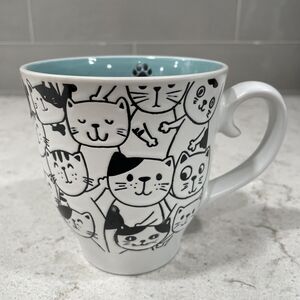 CAT FACE PALS Repeat Faces Mug 17oz Spectrum Designz 2024 Aqua Green Inside NEW